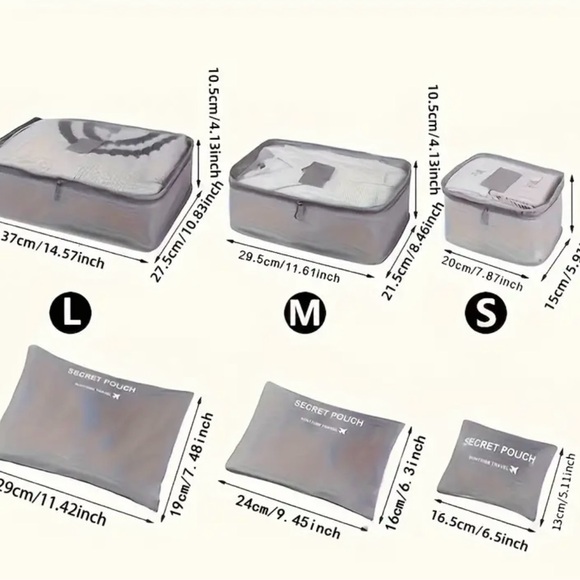 Set of 6 Packing Cube Bags for Travel in Black - Picture 3 of 3